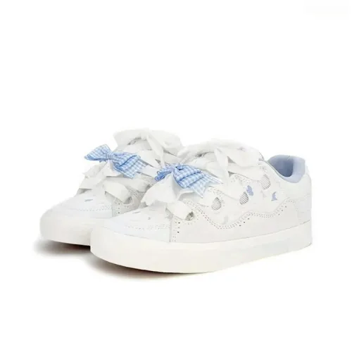 WJA Slip Resistant Cushioning Impact Resistance Wear Resistant Lightweight Low Top Skateboard Shoes Women's White Blue