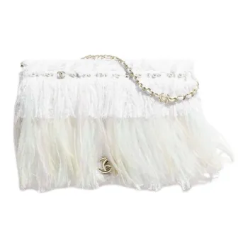 CHANEL Tweed Handheld Shoulder Bag Women's White