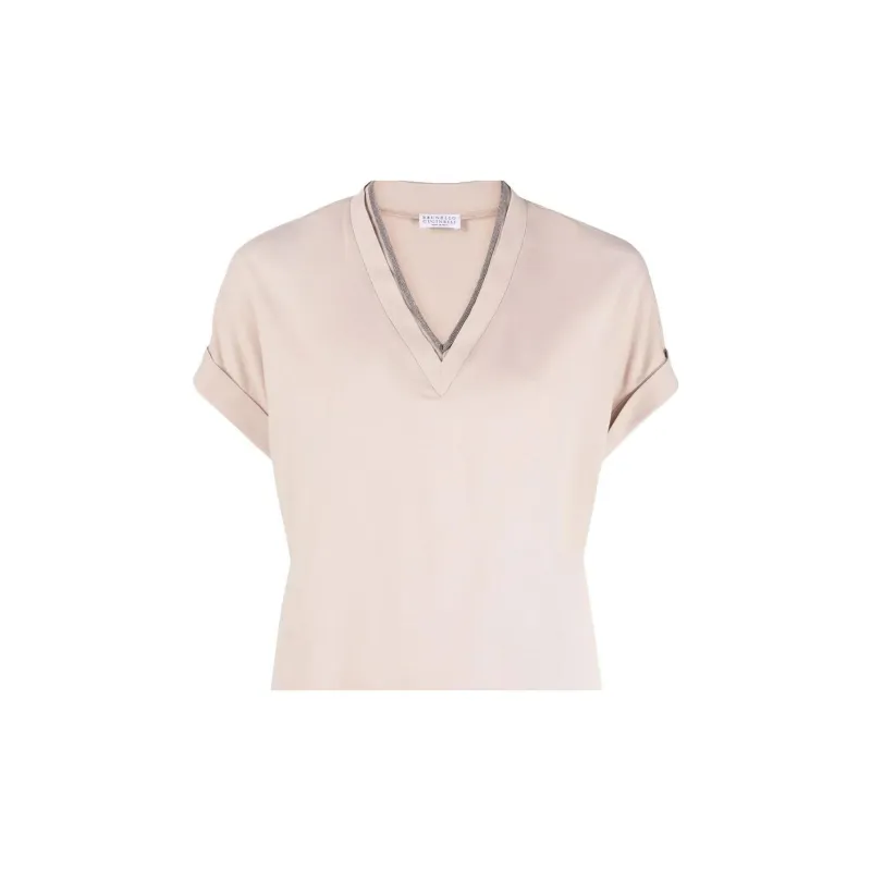 Brunello Cucinelli V neck Stretch cotton T shirt-4