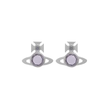 Vivienne Westwood Cubic Zircon, Silver Brass Saturn Styling Transparent Diamond Stud Earrings Unisex Silver/Gray Purple