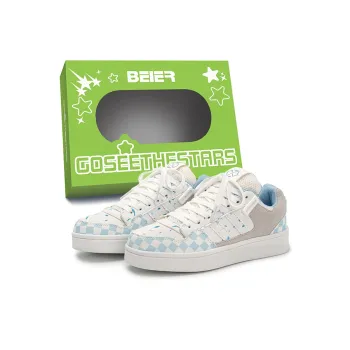 BEIER Lightweight And Breathable Low Top Skateboard Shoes Unisex Blue Plaid