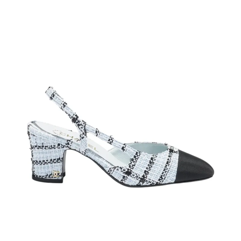 CHANEL 25S Chunky Heel High Heels 6.5cm Women's Light Blue-1