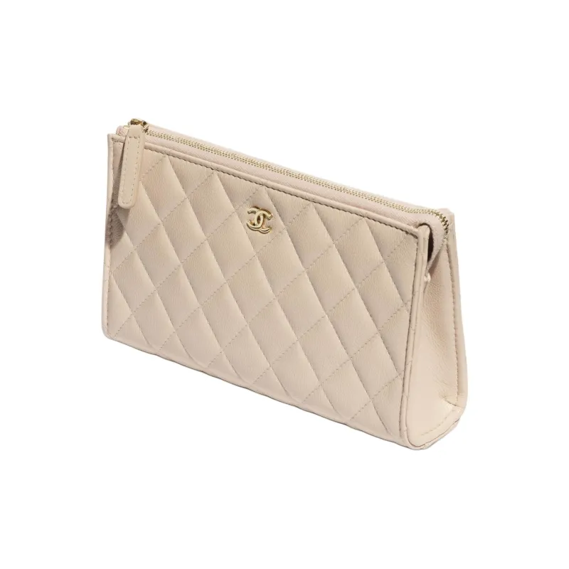 CHANEL Grained Calfskin Clutch Small Size Women's Beige-1