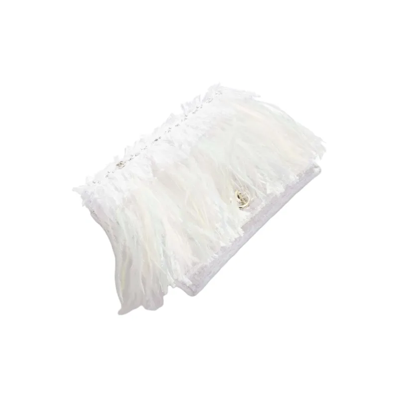 CHANEL Tweed Handheld Shoulder Bag Women's White-1