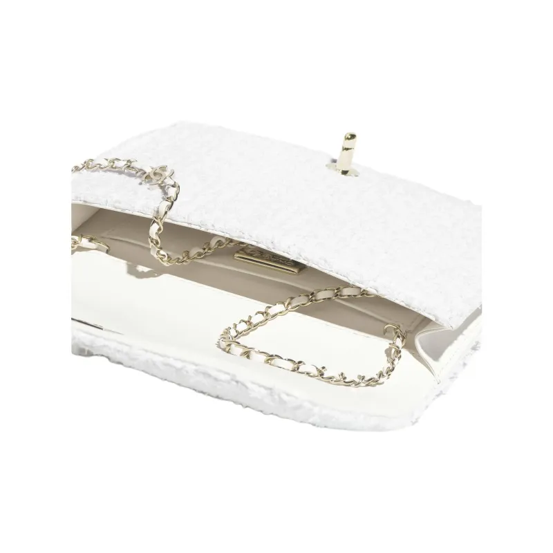 CHANEL Tweed Handheld Shoulder Bag Women's White-2
