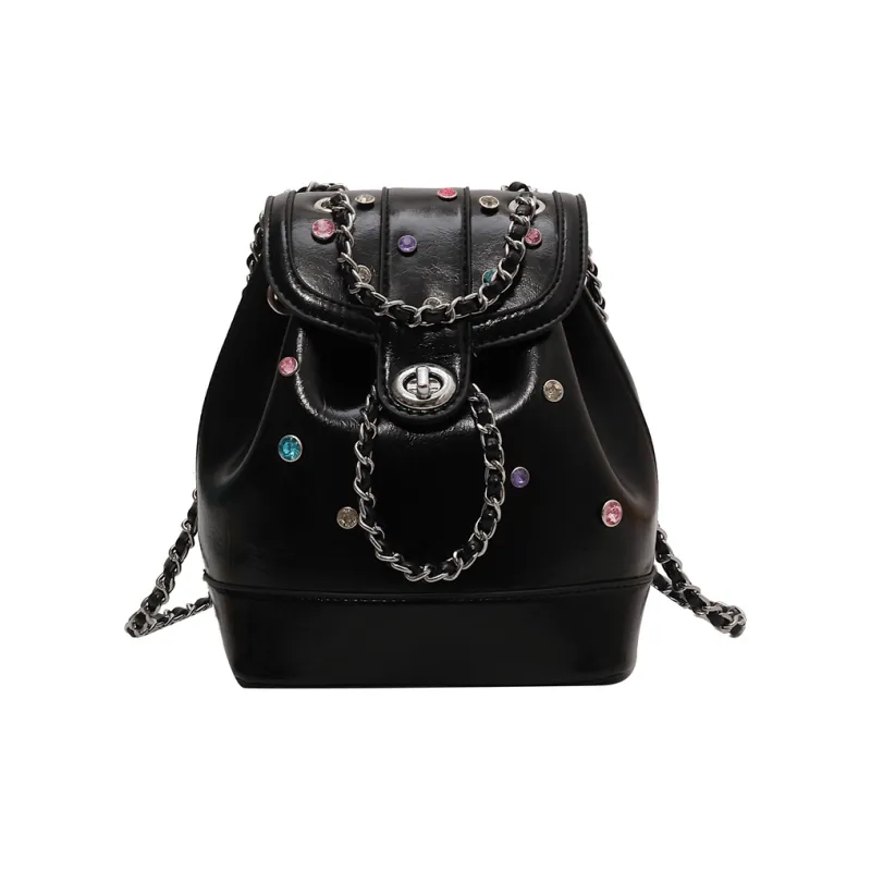 BGAY PU Backpack Regular Women's Ecru/Black/Silver-3