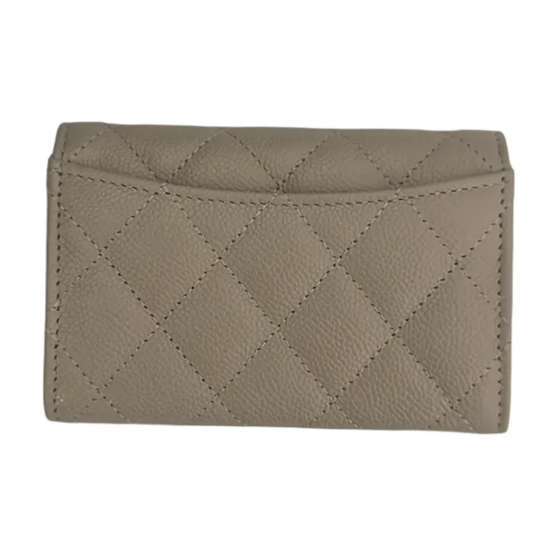 CHANEL Grained Embossed Cow Leather Card Holder Women's Khaki-1