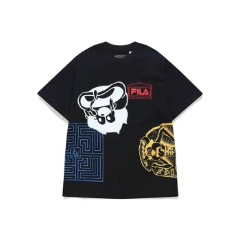 FILA FUSION ARIES Collaboration Collection Drop Shoulder Sleeve T Shirt Unisex Pitch Black