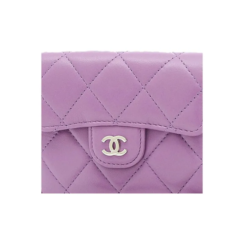 CHANEL Lambskin Wallet Women's Purple-3