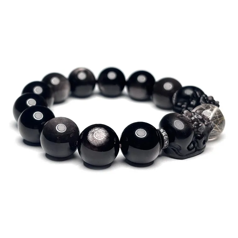MOUNTAINS AND MANS Obsidian New Chinese Style Luxury Good Luck Beaded Bracelet Men's-4