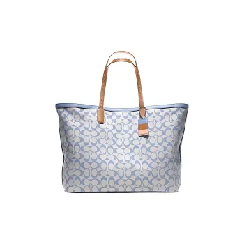 COACH Legacy Coated Canvas Tote Bag Shopping Bag Shoulder Bags Large Size Women's Cream Baby Blue