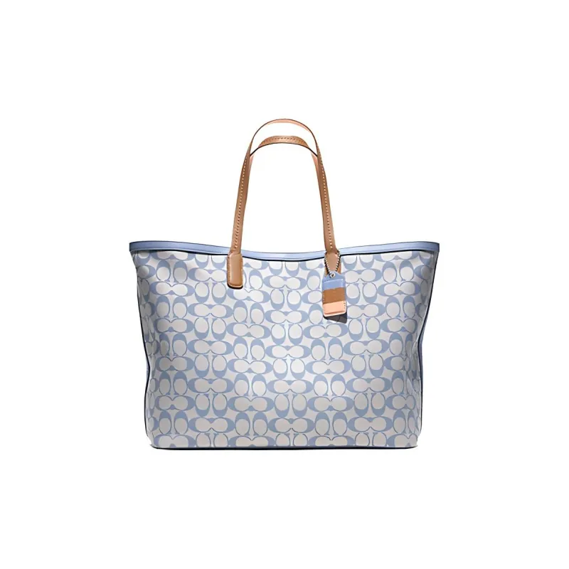 COACH Legacy Coated Canvas Tote Bag Shopping Bag Shoulder Bags Large Size Women's Cream Baby Blue-0