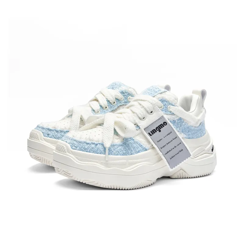 LINGMO Casual Shoes Unisex Low Top White, Blue, Gray-9