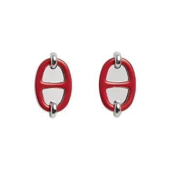 HERMES Metal Earrings Women's Red
