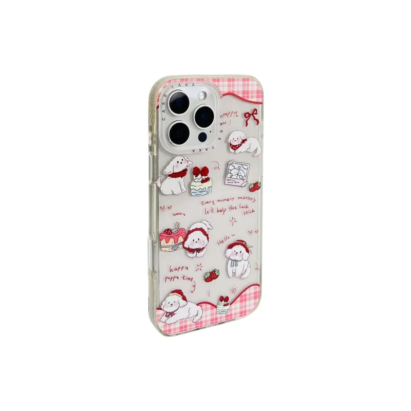 Sopi Acrylic Material Strawberry Cake Puppy Phone Cases Compatible With IPhone 16/15 Pro Max/Apple 13/14 Pro/Max-1