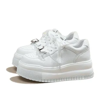 LIANGHUO Slip Resistant Cushioning With Impact Resistance And Height Increase Low Top Skateboard Shoes Women's White