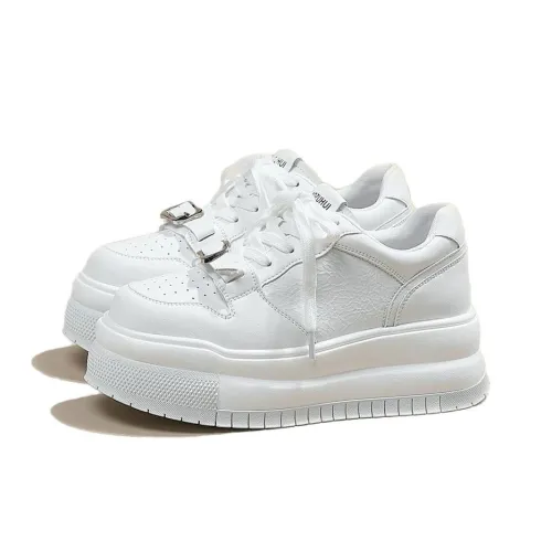 LIANGHUO Slip Resistant Cushioning With Impact Resistance And Height Increase Low Top Skateboard Shoes Women's White