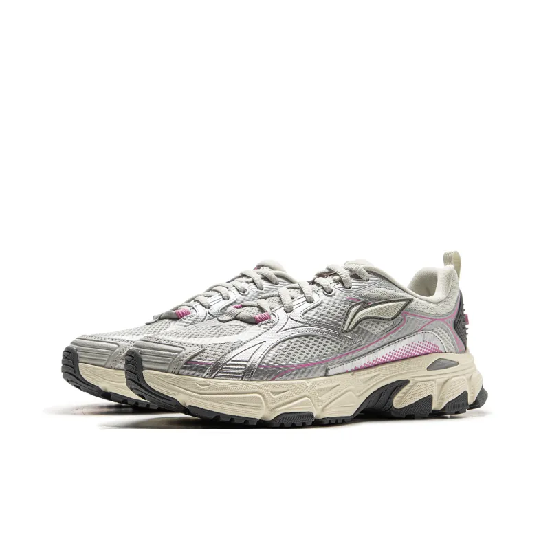 LiNing Getaway Cushioning Lightweight Rebound Low Top Casual Running Shoes Women's Silver Gray-2