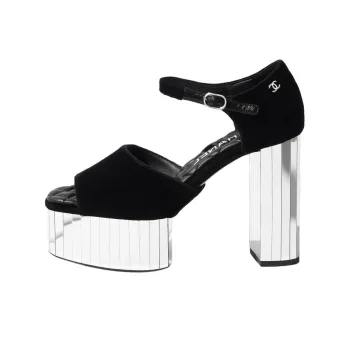 CHANEL 25S Strap Sandals 12cm Women's Black