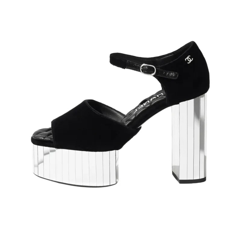 CHANEL 25S One Strap Sandals 12cm Women's Black-0