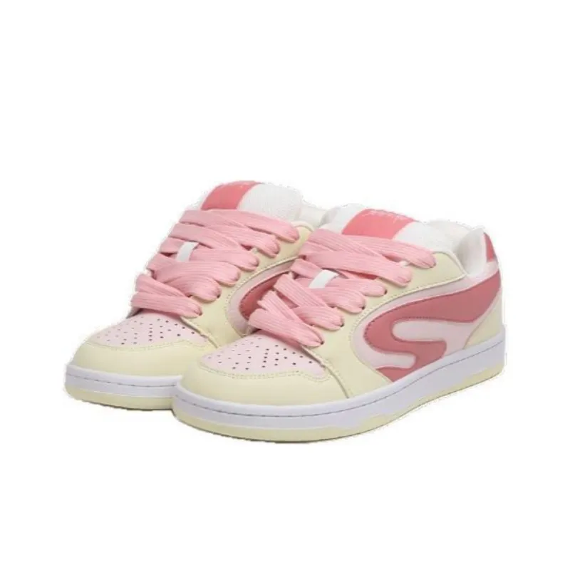 VICTORIA&VERA Anti Slip Wear Resistant Low Top Skateboard Shoes Women's Strawberry Pink-2