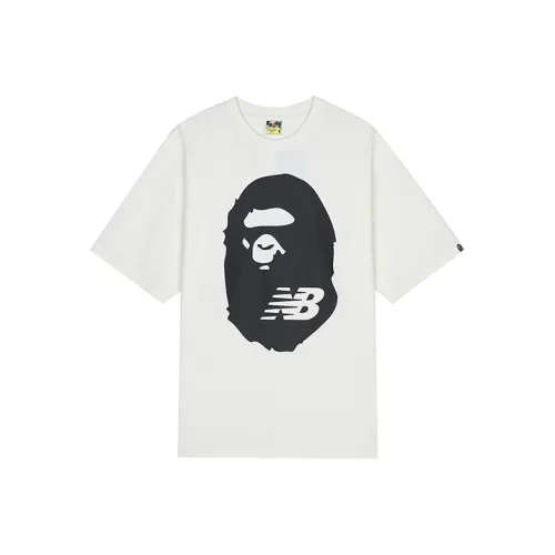 New Balance X BAPE Men's Collaboration Retro Logo Print Crewneck T Shirt White