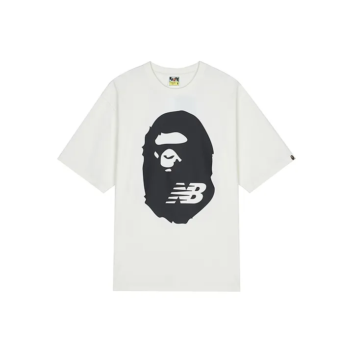 New Balance X BAPE Men's Collaboration Retro Logo Print Crewneck T-Shirt White-0