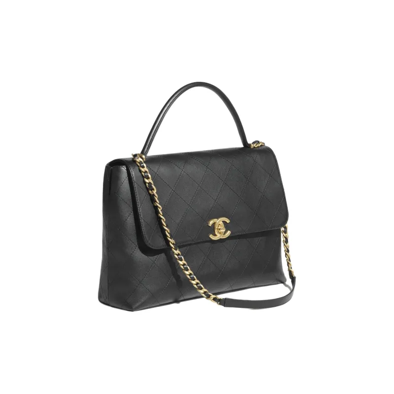 CHANEL Cow Leather Handbag Shoulder Bag Large Size Unisex Black-1