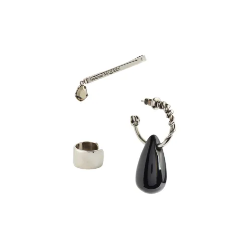 Alexander McQueen Gemstone Brass Clip On Earrings Women's Silver