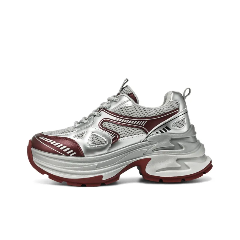 OCCAMAN Breathable Lightweight Low Top Chunky Sneakers Women's Burgundy-0