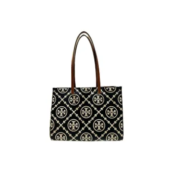 TORY BURCH T Monogram Contrast Embossed Tote Black/White