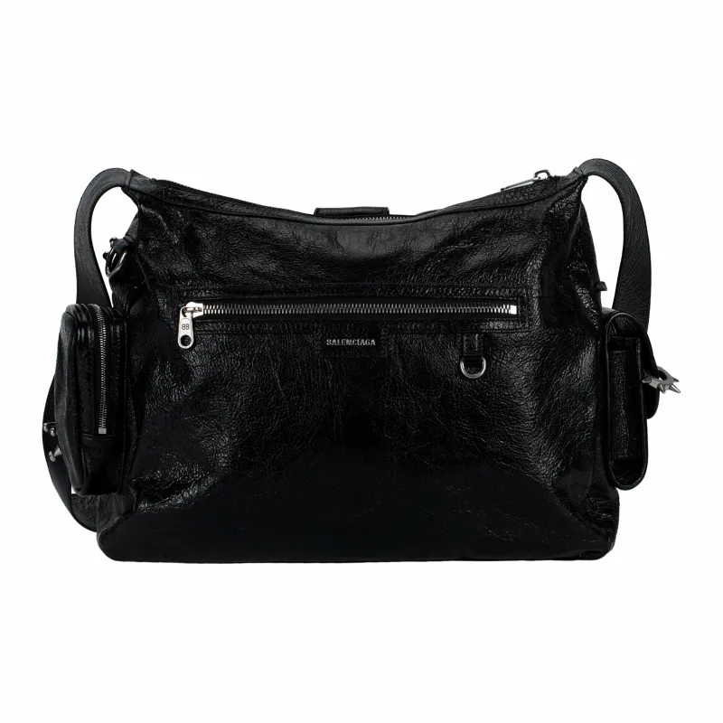 Balenciaga Superbusy Lambskin Messenger Bag With Piercings Shoulder Bag Men Black-2