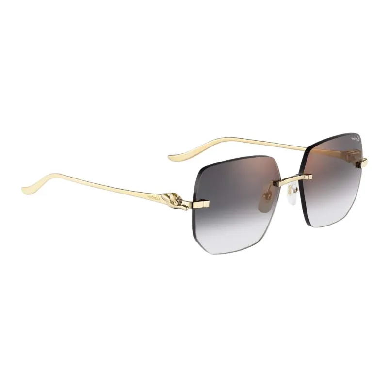 CARTIER Metal Gold Plated Irregular Shape Sunglasses Unisex Gold-2