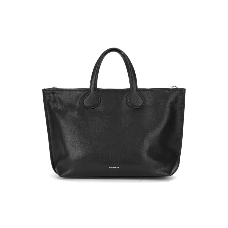 SHEPOK Cow Split Leather Shoulder Bag Crossbody Bag Handbag Women's Black/White-1