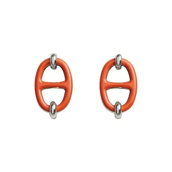 HERMES Palladium Plated Earrings Women's Orange