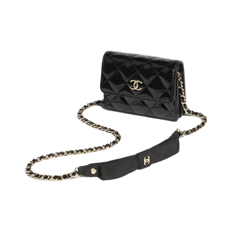 CHANEL Shiny Lambskin Shoulder Bag Small Size Women's Black-2