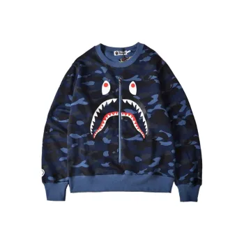 A BATHING APE Color Camo Metal Zip Shark Crewneck