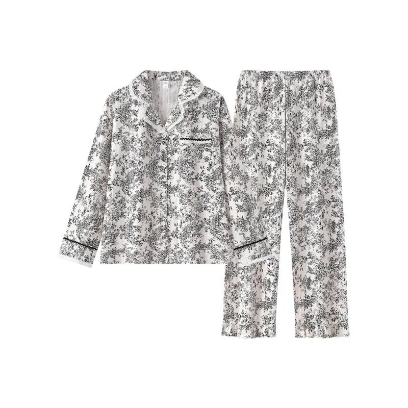 Gongdie Pajama Set Women's Black White-0