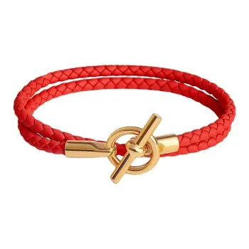 HERMES Calfskin, Gold Plated Bracelets Unisex Red
