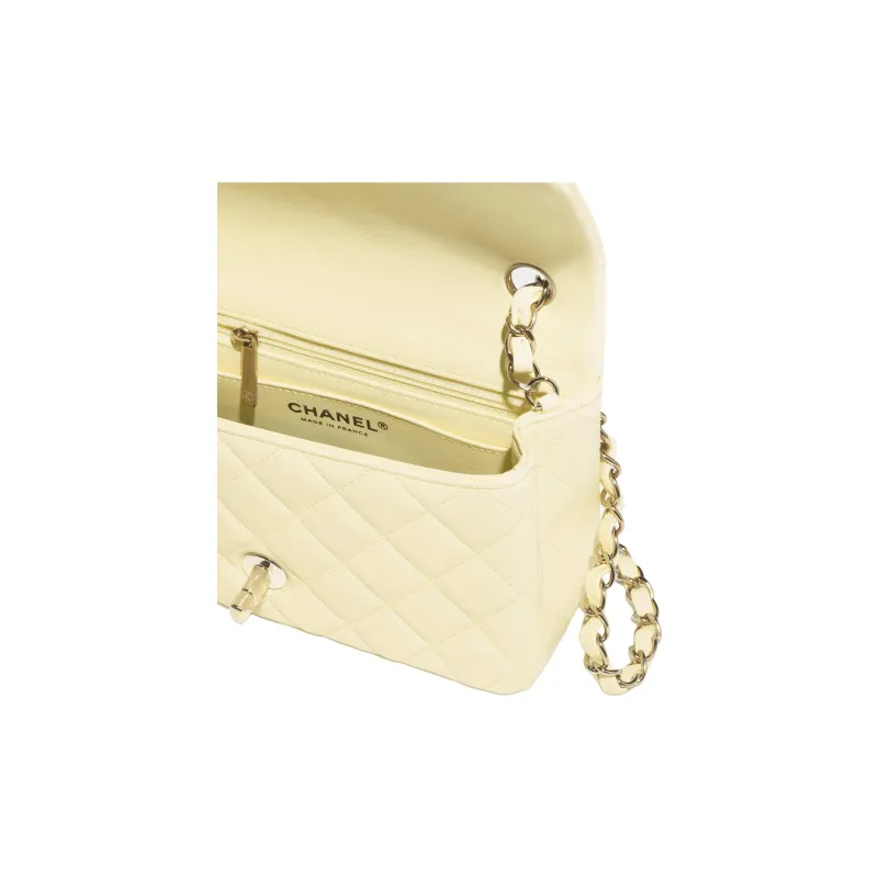 CHANEL Sheepskin Shoulder Bag Mini Women's Light Yellow-3
