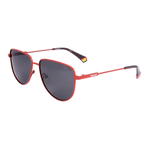 Polaroid Stainless Steel Irregular Shape Sunglasses Unisex Red