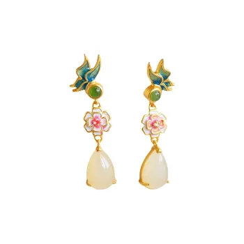 Jade Ink Love Hetian Jade Ear Stud White Jade Women's