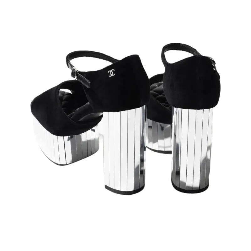 CHANEL 25S One Strap Sandals 12cm Women's Black-4