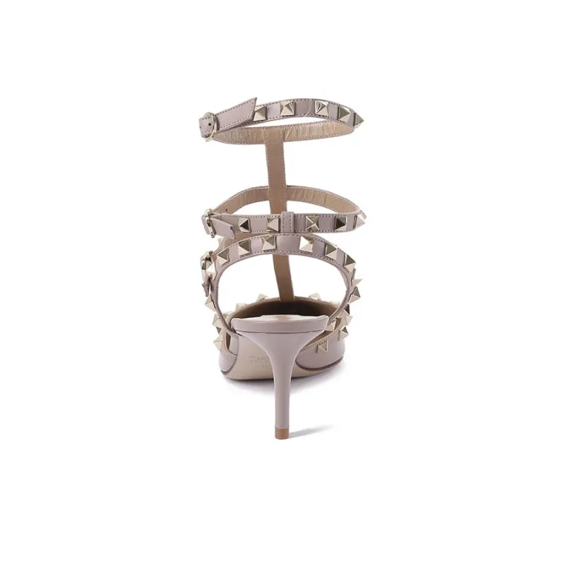 Valentino ROCKSTUD Slim Heel High Heels 6.5cm Women's Gray Pink-3