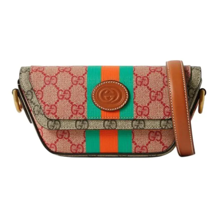 GUCCI Superme Canvas With Leather Shoulder Bag Crossbody Bag Handbag Mini Women's Brown & Pink-1