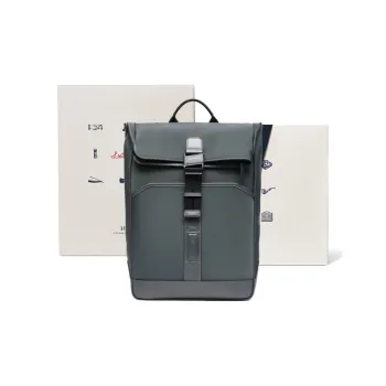 BVP Fabric With Cow Leather Large Capacity 16 Inch Laptop Bag Backpack Regular Unisex Pine Gray/Obsidian Black