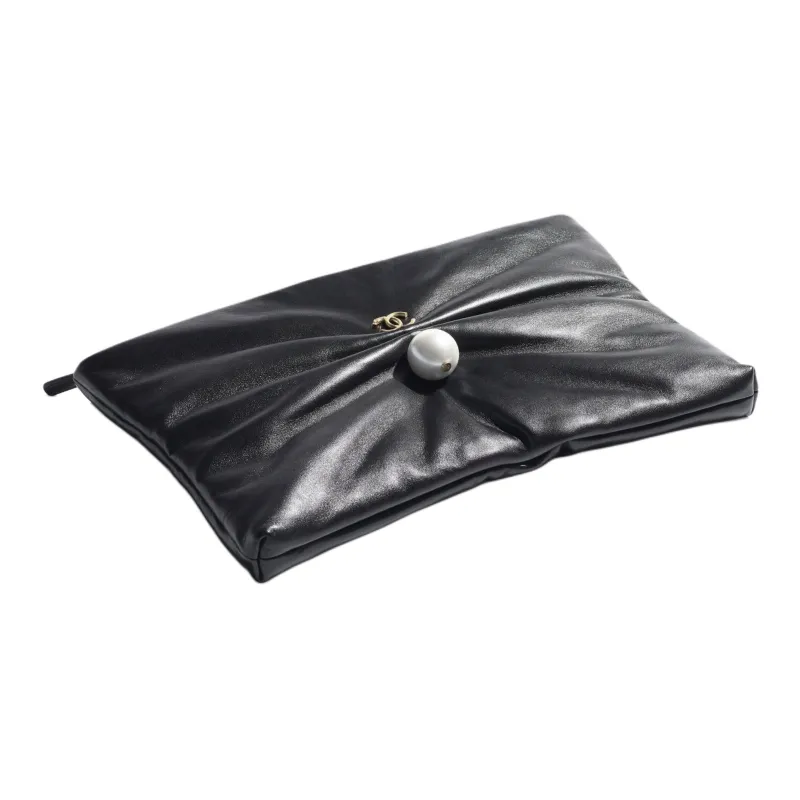 CHANEL Lambskin Clutch Large Size Women's Black-2