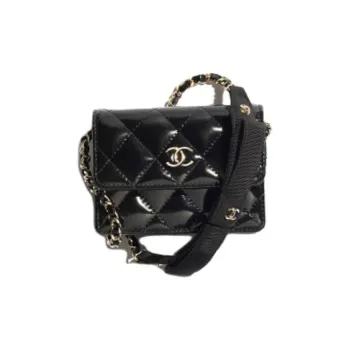 CHANEL Shiny Lambskin Shoulder Bag Small Size Women's Black