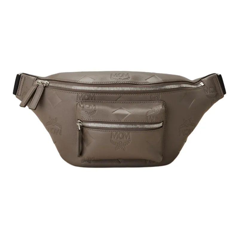 MCM Nappa Leather Fanny Pack Medium Size Men's Gray-0