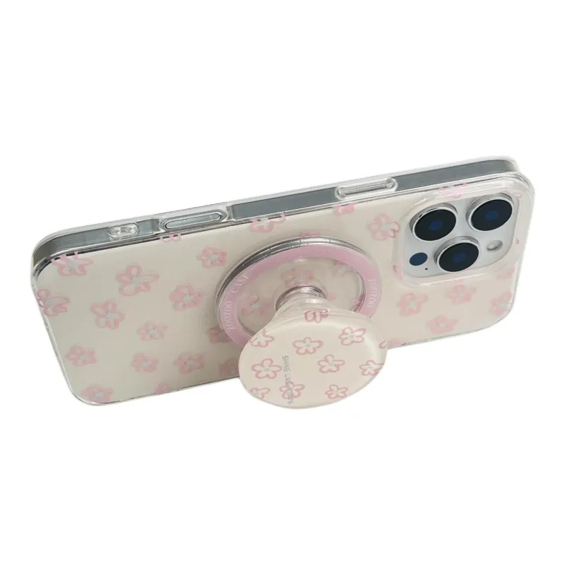 Sopi Acrylic Material Full Screen Pink Line Floral Phone Cases Compatible With IPhone 16/15 Pro Max/Apple 13/14 Pro/Max-3